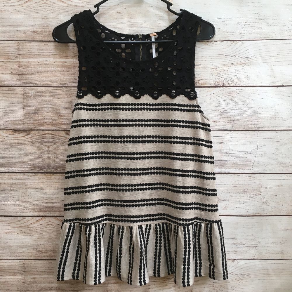 FREE PEOPLE‎ MOLLY RETRO STRIPED PEPLUM TOP IN TAN AND BLACK - Picture 3 of 8